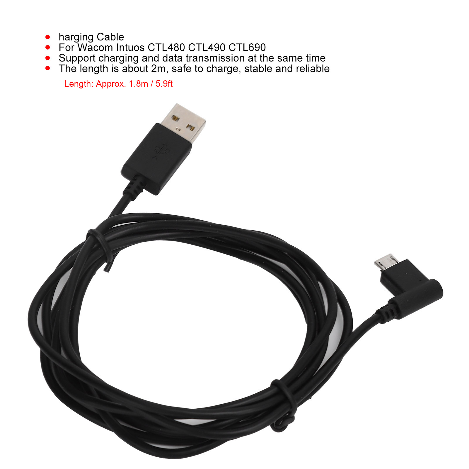 Wacom Tablet Accessories - كابل شحن بطول 1.8 متر، سلك