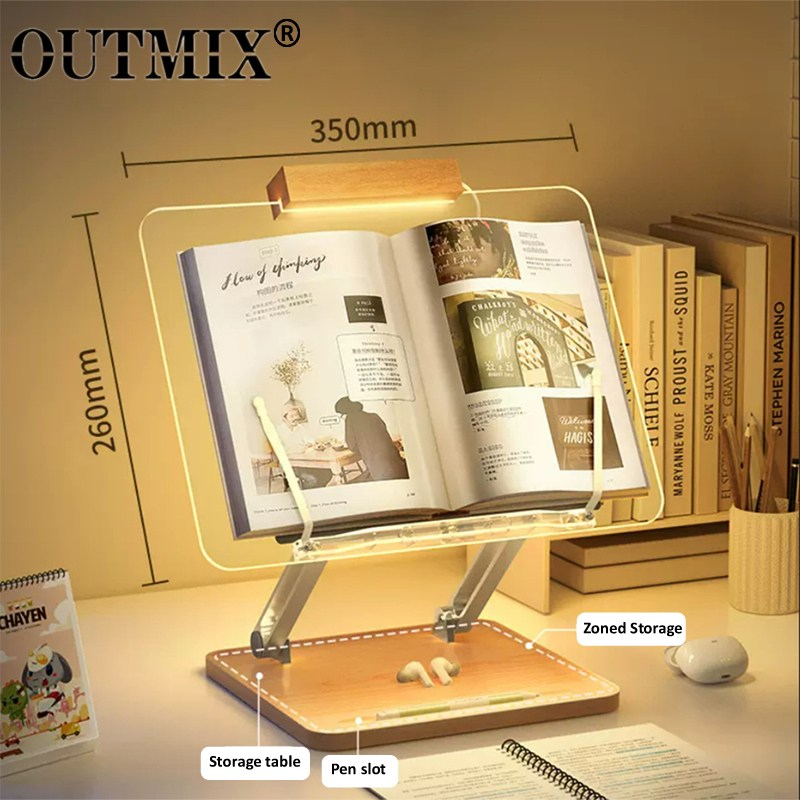 Laptop Tablet Accessories - حامل قراءة خشبي مع إضاءة، حامل