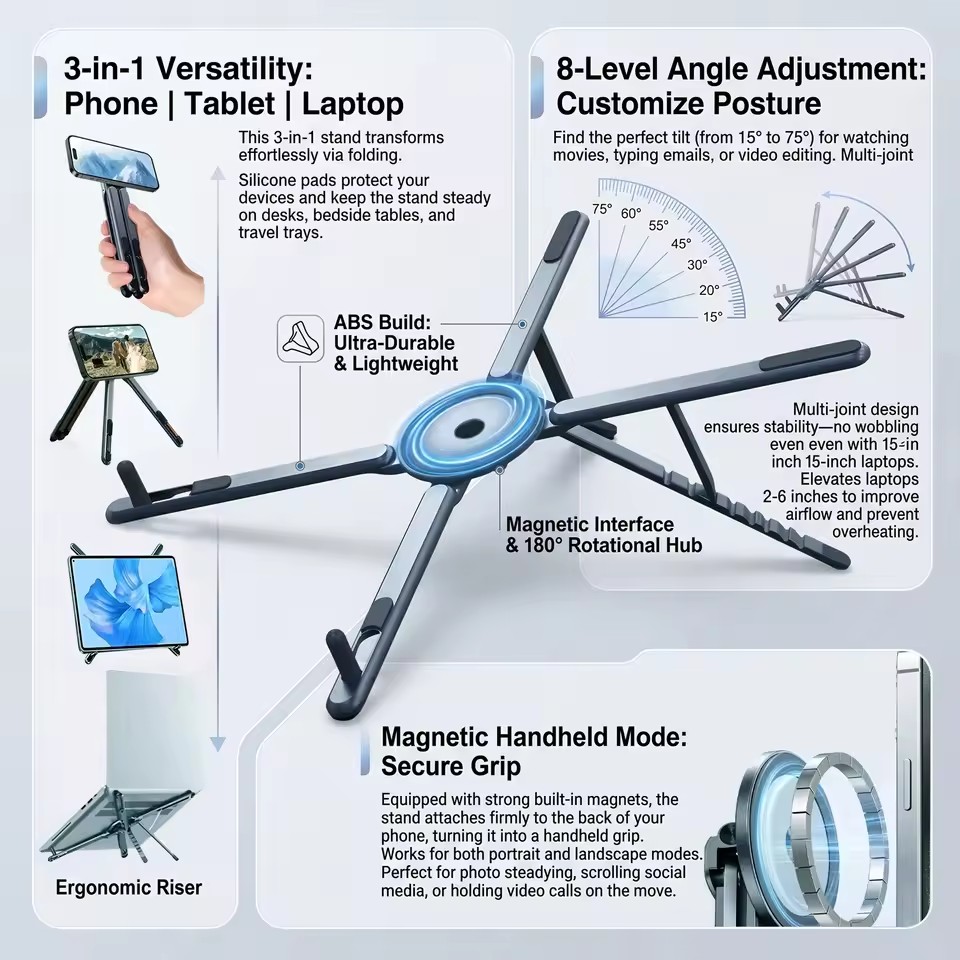 حامل هاتف مغناطيسي محمول وعصا  - مراجعة Laptop Tablet Accessories وسعره