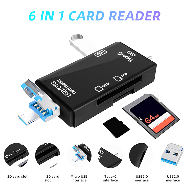USB نوع C قارئ بطاقات 6 في 1 O - مراجعة Tablet Accessories For Reading وسعره