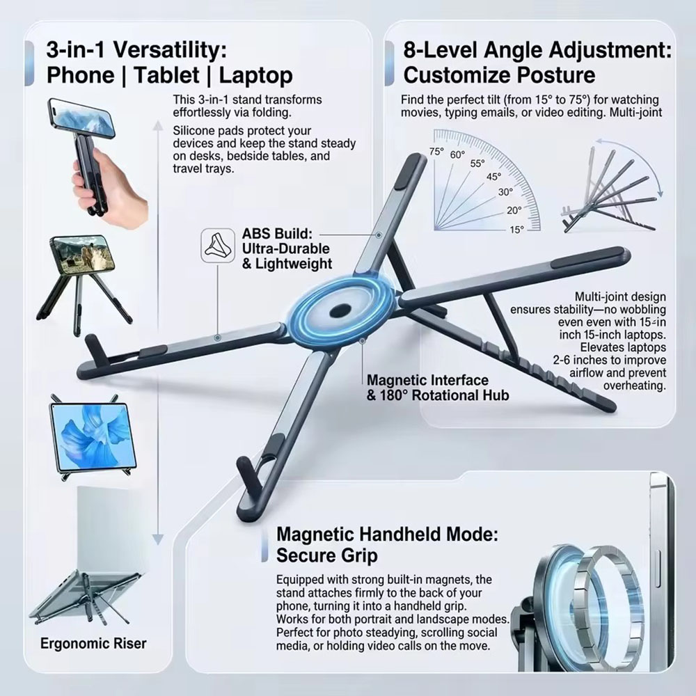 حامل هاتف مغناطيسي محمول وعصا  - مراجعة Laptop Tablet Accessories وسعره