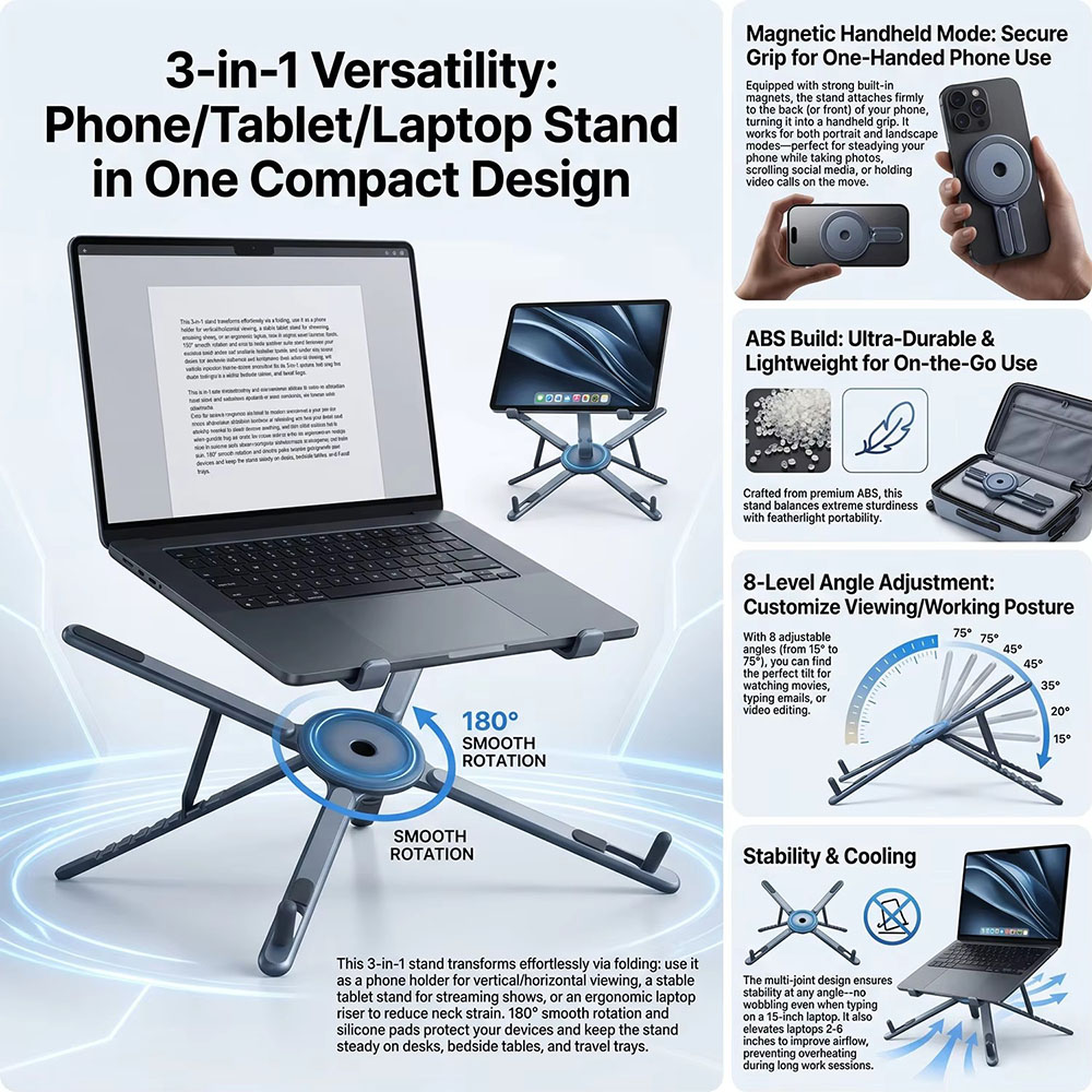 حامل هاتف مغناطيسي محمول وعصا  - مراجعة Laptop Tablet Accessories وسعره